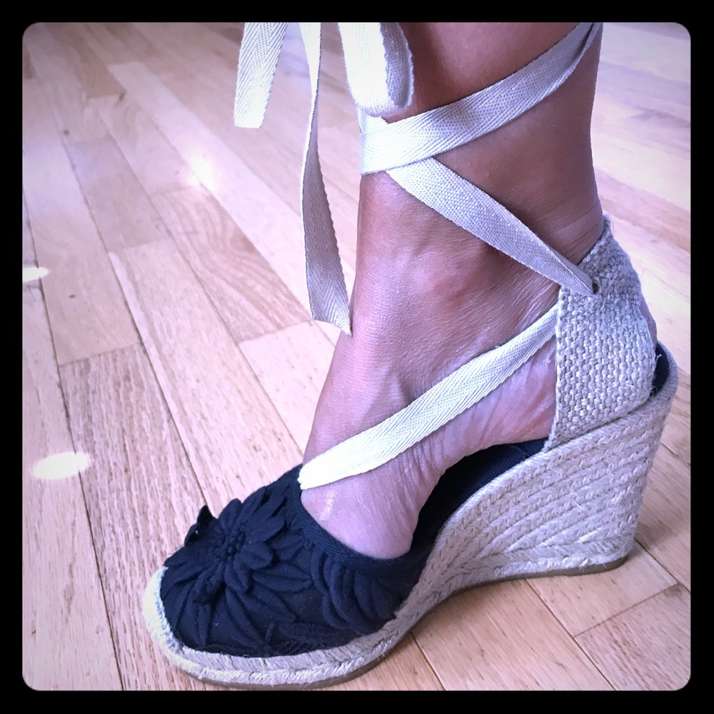 Tory Burch ankle lace up wedge espadrilles